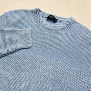 Bugatchi Mens Air Blue Textured Mixed Knit Cotton Crewneck Sweater CH511CN1 L